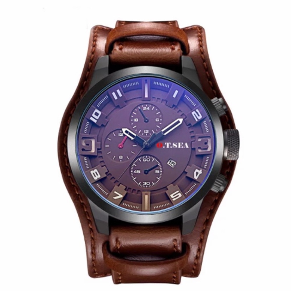 Men’s Leather Military Quartz Wristwatch
